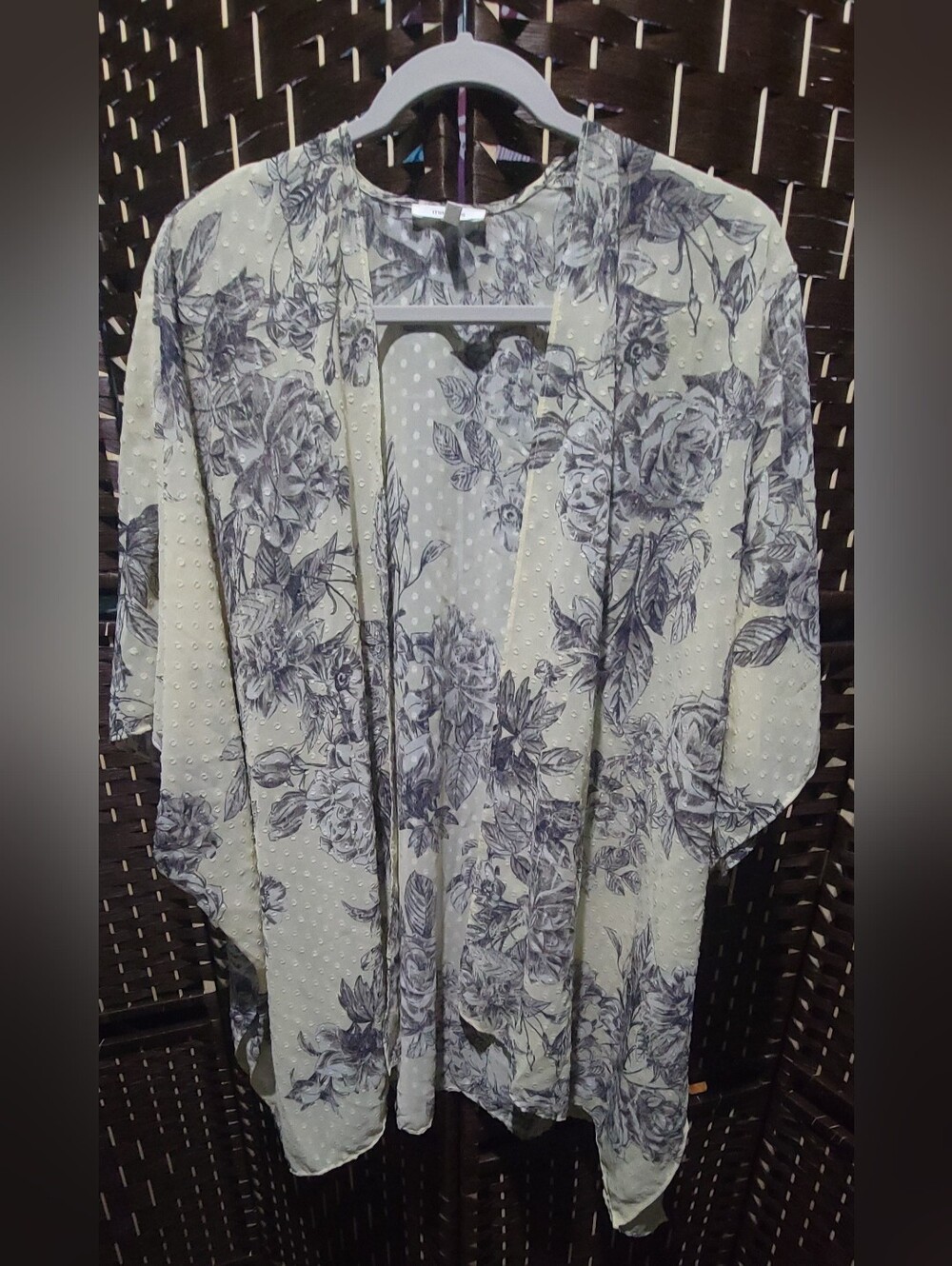 Floral Lightweight Open Kimono - Cream & Gray